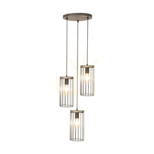 Timeo Pendant Light, 3xE27, Max. 60W, Gray-Stained Pine, PVC Cable/Black, Metal Shade, Ø40 cm small 1
