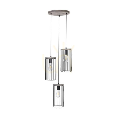 Check Timeo Pendant Light, 3xE27, Max. 60W, Gray-Stained Pine, PVC Cable/Black, Metal Shade, Ø40 cm