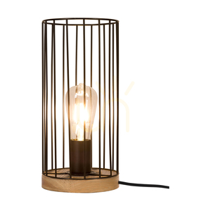 Timeo Table Lamp 1xE27 Max. 25W Oiled Oak/Black Metal/Black PVC Cable/Black Metal Shade Ø15 cm small 1
