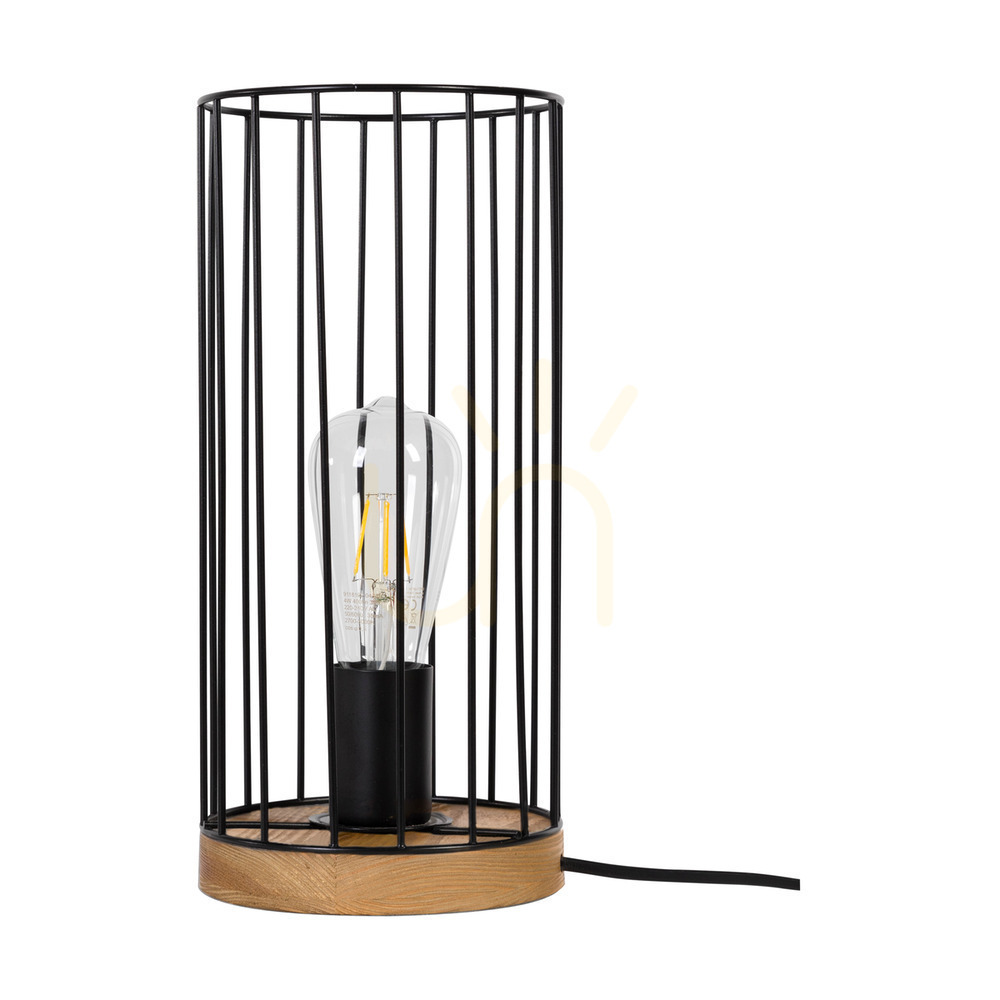 Timeo Table Lamp 1xE27 Max. 25W Oiled Oak/Black Metal/Black PVC Cable/Black Metal Shade Ø15 cm