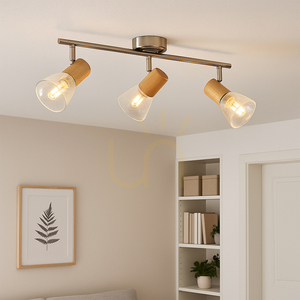 Tobi Ceiling Light, 3xE14, Max. 40W, Oiled Oak/Satin Metal/Clear Glass Shade, 44.5 cm small 1