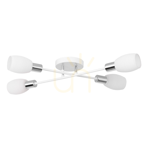 Check Tosca Ceiling Light, 4xE14, Max. 40W, White-Chrome Metal / White Glass Shade, 67 cm