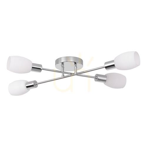 Check Tosca Ceiling Light, 4xE14, Max. 40W, Chrome Metal/White Glass Shade, 67 cm