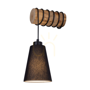 Trabo Carlos Wall Sconce, 1xE27, Max. 25W, Brown-Stained Pine/Black PVC Cable/Black Lampshade, 27.5 cm small 1
