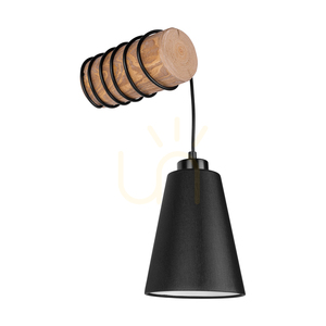 Trabo Carlos Wall Sconce, 1xE27, Max. 25W, Brown-Stained Pine/Black PVC Cable/Black Lampshade, 27.5 cm small 2