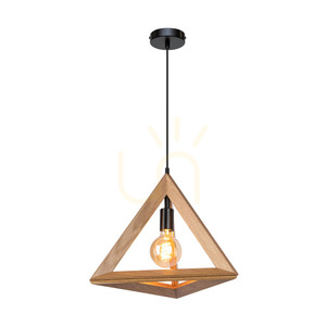 Trigonon Pendant Light, 1xE27, Max. 60W, Oiled Oak/Black Metal/Black PVC Cable, 42 cm small 1