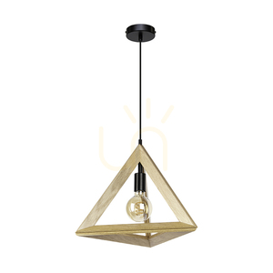 Trigonon Pendant Light, 1xE27, Max. 60W, Oiled Oak/Black Metal/Black PVC Cable, 42 cm small 0