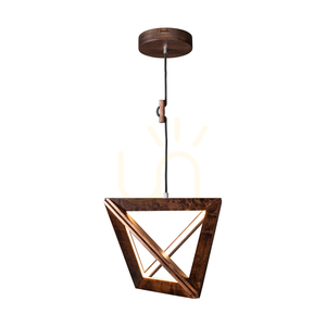 Trigonon Pendant Light, 1xLED, 3000K, 27W, Beech and Walnut Wood, Black Braided Cable, 42 cm small 1