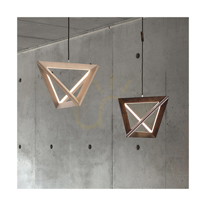 Trigonon Pendant Light, 1xLED, 3000K, 27W, Beech and Walnut Wood, Black Braided Cable, 42 cm small 3