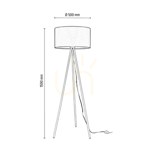 Tripod Floor Lamp, 1xE27, Max. 40W, White Metal/Transparent PVC Cable/Black Lampshade, Ø50 cm small 2