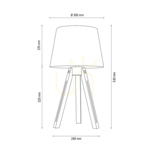 Tripod Table Lamp, 1xE27, Max. 40W, Beech and Walnut Wood / Transparent PVC Cable / White Lampshade, Ø30 cm small 2