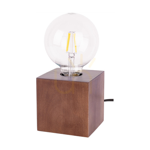 Check Trongo Square Table Lamp, 1xE27, Max. 25W, Beech and Walnut Wood, Black PVC Cable, 10 cm