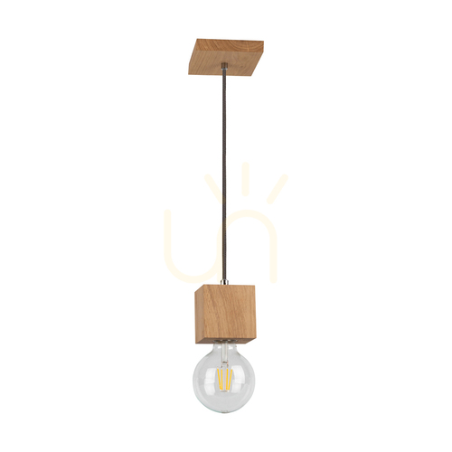 Check Trongo Square Pendant Light, 1xE27, Max. 60W, Oiled Oak/Anthracite, Braided Cable 10 cm
