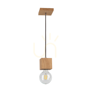 Trongo Square Pendant Light, 1xE27, Max. 60W, Oiled Oak/Anthracite, Braided Cable 10 cm small 0