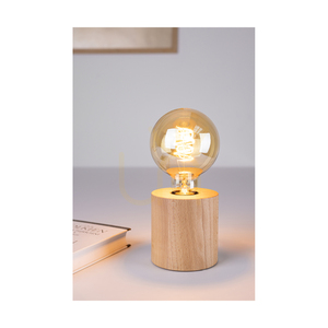 Trongo Round Table Lamp, 1xE27, Max. 25W, Beech Wood/Black PVC Cable, Ø9.5 cm small 2