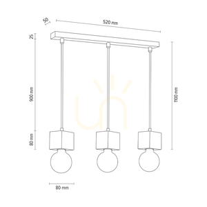 Trongo Square Pendant Light, 3xE27, Max. 60W, Oiled Oak/Anthracite, Braided Cable, 52 cm small 4