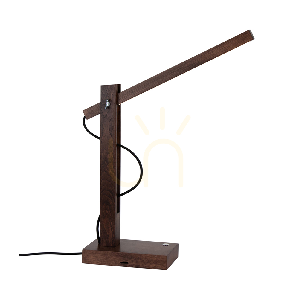 Tukan Table Lamp, 1xLED, 3000K, 5.5W, Beech and Walnut Wood, Black Braided Cable with Touch Dimmer, 45 cm