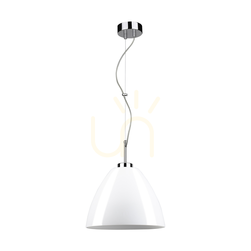 Tumulo Pendant Light, 1xE27, Max. 60W, Chrome Metal / Transparent PVC Cable / White Glass Shade, Ø28.5 cm