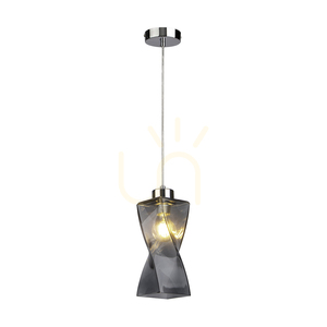 Twist Pendant Light, 1xE27, Max. 25W, Chrome Metal / Transparent PVC Cable / Smoked Glass Shade, 10 cm small 1