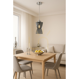 Twist Pendant Light, 1xE27, Max. 25W, Chrome Metal / Transparent PVC Cable / Smoked Glass Shade, 10 cm small 2