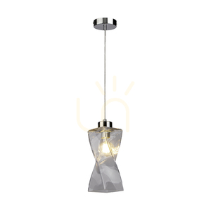 Twist Pendant Light, 1xE27, Max. 25W, Chrome Metal / Transparent PVC Cable / Transparent Glass Shade, 10 cm small 1