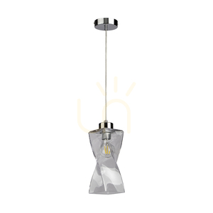 Twist Pendant Light, 1xE27, Max. 25W, Chrome Metal / Transparent PVC Cable / Transparent Glass Shade, 10 cm small 0