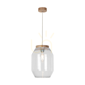 Vaso Pendant Light 1xE27 Max. 60W Oiled Oak / Transparent PVC Cable / Transparent Glass Shade Ø24 cm small 1