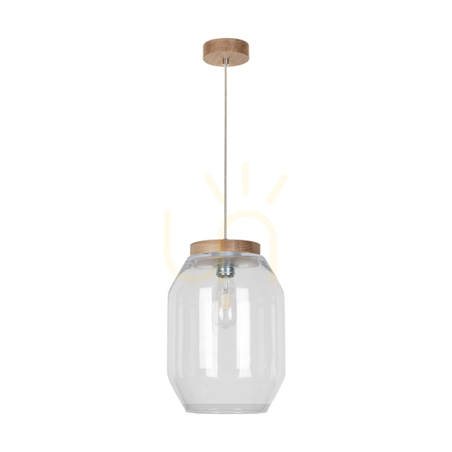 Check Vaso Pendant Light 1xE27 Max. 60W Oiled Oak / Transparent PVC Cable / Transparent Glass Shade Ø24 cm