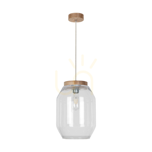 Vaso Pendant Light 1xE27 Max. 60W Oiled Oak / Transparent PVC Cable / Transparent Glass Shade Ø24 cm small 0