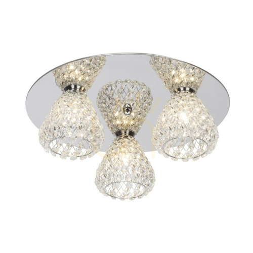 Check Vegas Ceiling Light, 3xG9, Max. 33W, Chrome Metal/Clear Glass Shade, Ø41 cm