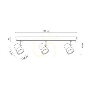 Venla Ceiling Light, Includes 3xGU10 Sockets, Max. 5W, Birch/Chrome Metal, 49 cm small 4