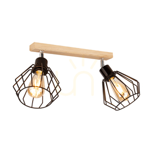 Vento Ceiling Light, 2xE27, Max. 60W, Oiled Oak/Black Metal Shade, 50 cm small 1