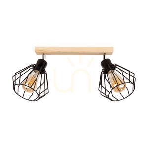 Vento Ceiling Light, 2xE27, Max. 60W, Oiled Oak/Black Metal Shade, 50 cm small 0