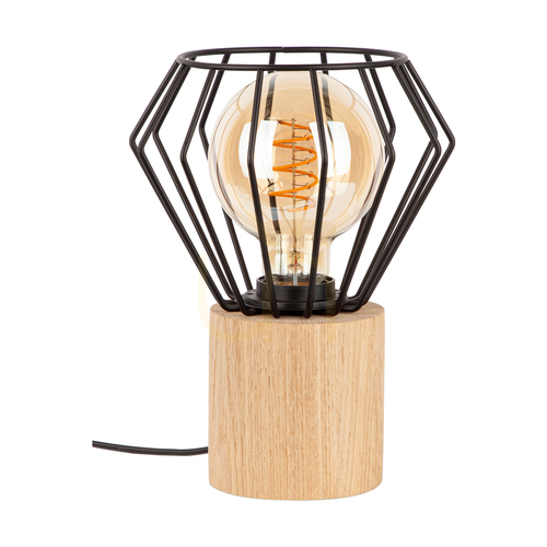 Check Vento Table Lamp, 1xE27, Max. 15W LED, Oiled Oak/Black PVC Cable/Black Metal Shade, Ø18 cm