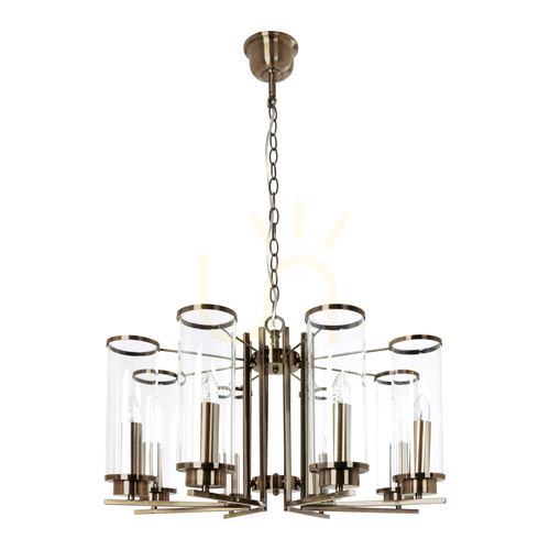 Check Verdi Pendant Light, 8xE14, Max. 40W, Metal Patina/Clear Glass Shade, Ø72 cm