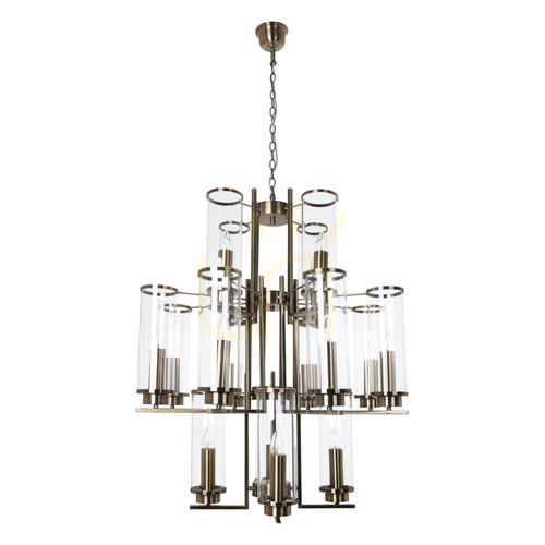 Check Verdi Pendant Light, 16xE14, Max. 40W, Metal Patina/Transparent Glass Shade, Ø77 cm