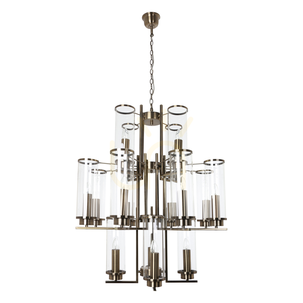 Verdi Pendant Light, 16xE14, Max. 40W, Metal Patina/Transparent Glass Shade, Ø77 cm