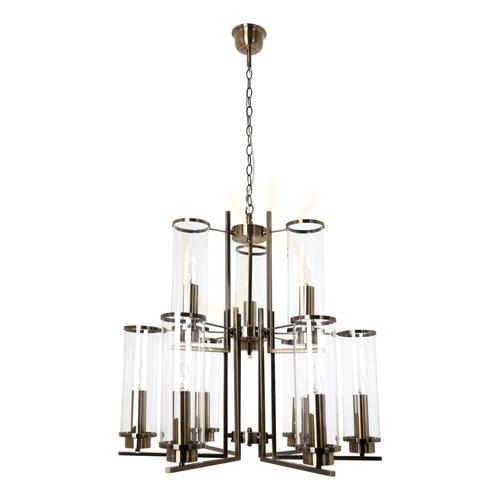 Check Verdi Pendant Light, 9xE14, Max. 40W, Metal Patina/Transparent Glass Shade, Ø69.5 cm