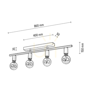 Vertigo Ceiling Light, 4xE27, Max. 25W, Gray Metal, 86 cm small 2