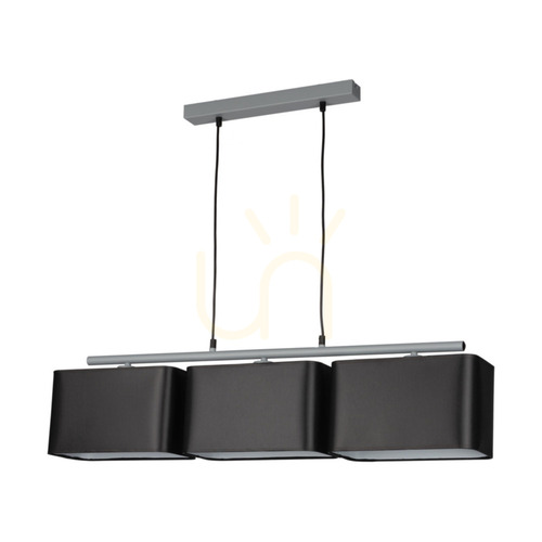 Check Vertigo Pendant Light, 3xE27, Max. 25W, Gray Metal/Black PVC Cable/Black Lampshade, 86 cm