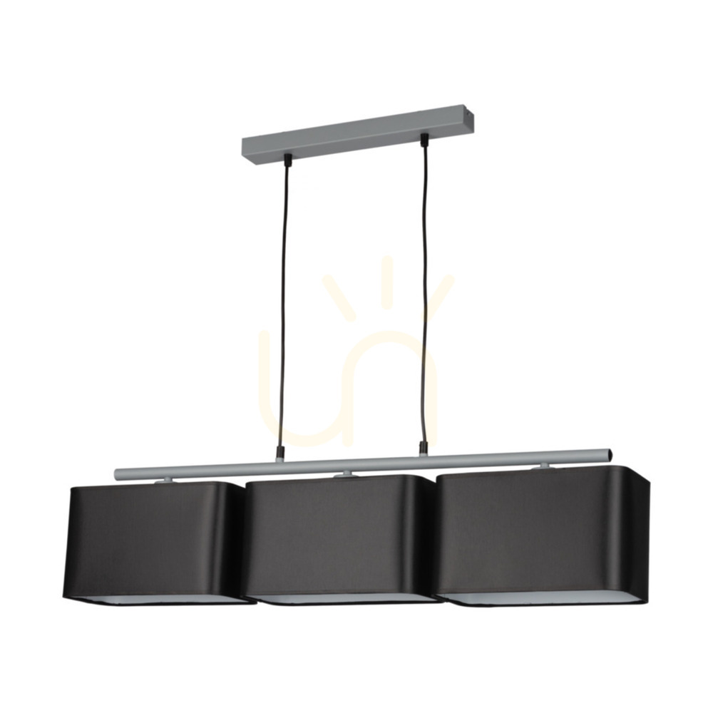 Vertigo Pendant Light, 3xE27, Max. 25W, Gray Metal/Black PVC Cable/Black Lampshade, 86 cm