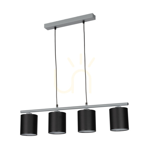 Check Vertigo Pendant Light, 4xE27, Max. 25W, Gray Metal/Black PVC Cable/Black Lampshade, 86 cm