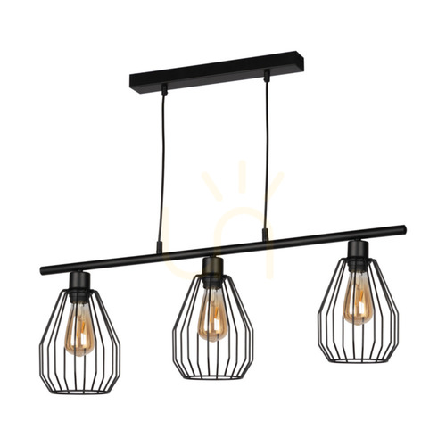 Check Vertigo Pendant Light, 3xE27, Max. 25W, Black Metal/Black PVC Cable/Black Metal Shade, 86 cm