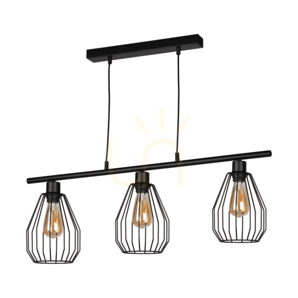 Vertigo Pendant Light, 3xE27, Max. 25W, Black Metal/Black PVC Cable/Black Metal Shade, 86 cm