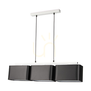 Vertigo Pendant Light, 3xE27, Max. 25W, White Metal/Black PVC Cable/Black Lampshade, 86 cm small 0