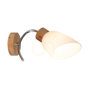 Viletta Wall Sconce 1xE27 Max. 60W Birch/Chrome Metal/White Glass Shade 29 cm small 1
