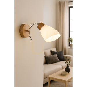 Viletta Wall Sconce 1xE27 Max. 60W Birch/Chrome Metal/White Glass Shade 29 cm small 2