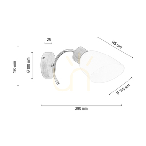 Viletta Wall Sconce 1xE27 Max. 60W Birch/Chrome Metal/White Glass Shade 29 cm small 3