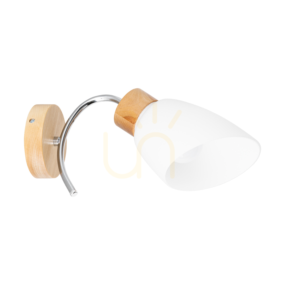 Viletta Wall Sconce 1xE27 Max. 60W Birch/Chrome Metal/White Glass Shade 29 cm