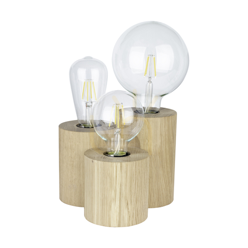 Check Vincent Round Table Lamp, 3xE27, Max. 15W, Oiled Oak/Black, PVC Cable 19.5 cm